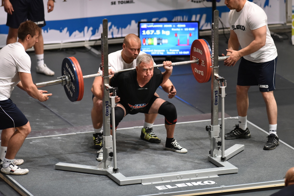 John LaFlamme squats 369 lbs at the Iternational Powerlifting Federation Classic World Championship in Salo, Finland.