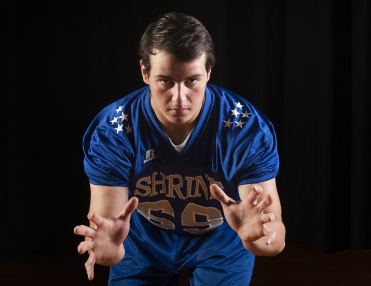 Kevin Bennett photo 
 Jeremy Mihalakis is the lone Winthrop representantive in the 26th annual Maine Shrine Lobster Bowl, which will be played Saturday in Biddeford.
