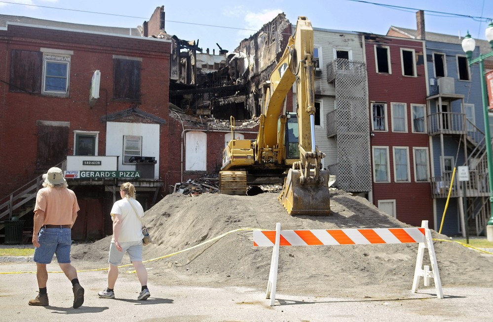 The back side of 235 Water St. in Gardiner, where a fire heavily damaged four buildings last week.