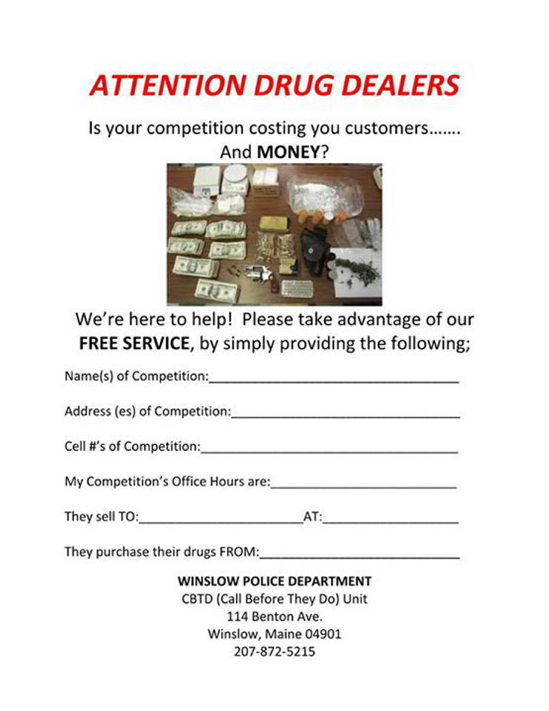 A copy of the flier posted to the Winslow Police Department Facebook page Monday afternoon.