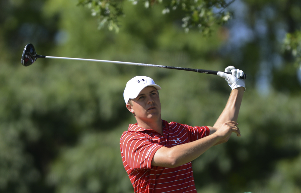 Jordan Spieth watches his shot from the 12th tee during the second round of The Barclays golf tournament last week in Edison, N.J.