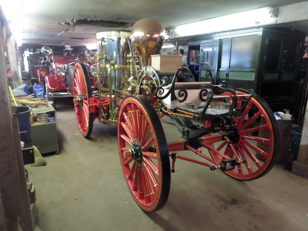 An 1884 Thayer steamer truck, recently found in a Pennsylvania field and being restored in Hope, is shown in March before the boiler dome was put on.