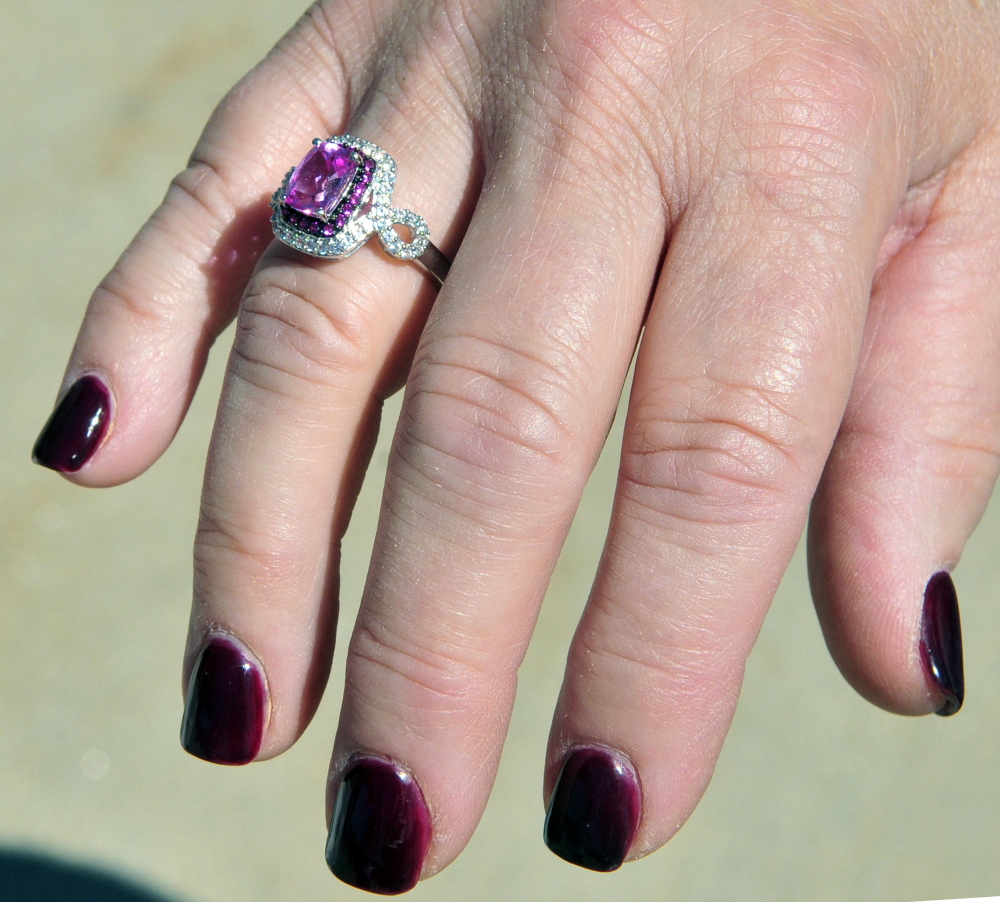 Jean Davenport is wearing a new ring commemorating her fifth anniversary of being free of cancer during the Cancer Surviviors Day celebration on Saturday at the Harold Alfond Center for Cancer Care.