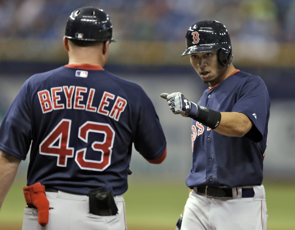 Boston Red Sox’s first -base coach Arnie Beyeler will not return next season.
