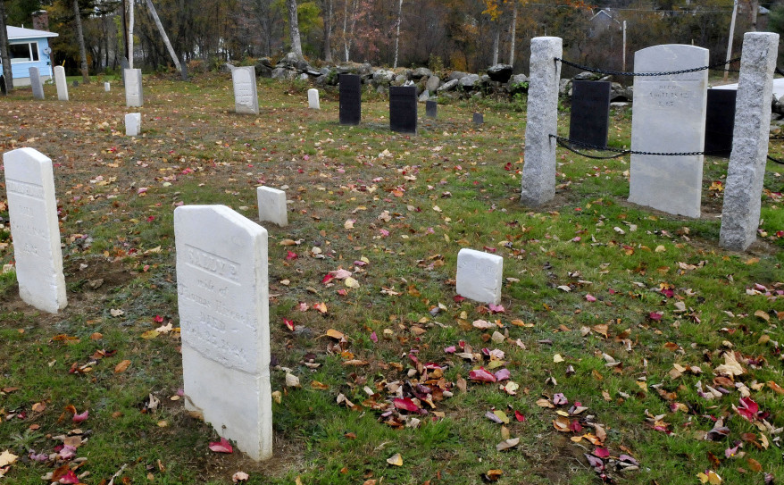 The cemetery along the Red Schoolhouse Road in Farmington on Tuesday. The town removed three Revolutionary War grave markers from headstones at the cemetery in an attempt to preserve them, but the Daughters of the American Revolution said the removal violates state law and asked they be returned.