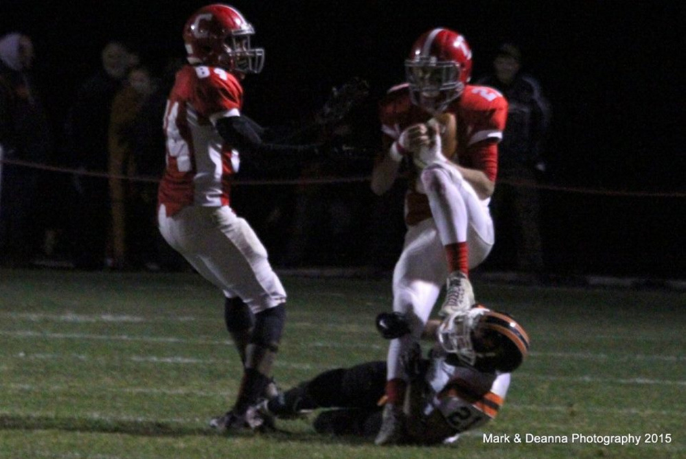 Cony’s Lucas Tyler makes an interception against Gardiner on Friday in Augusta.