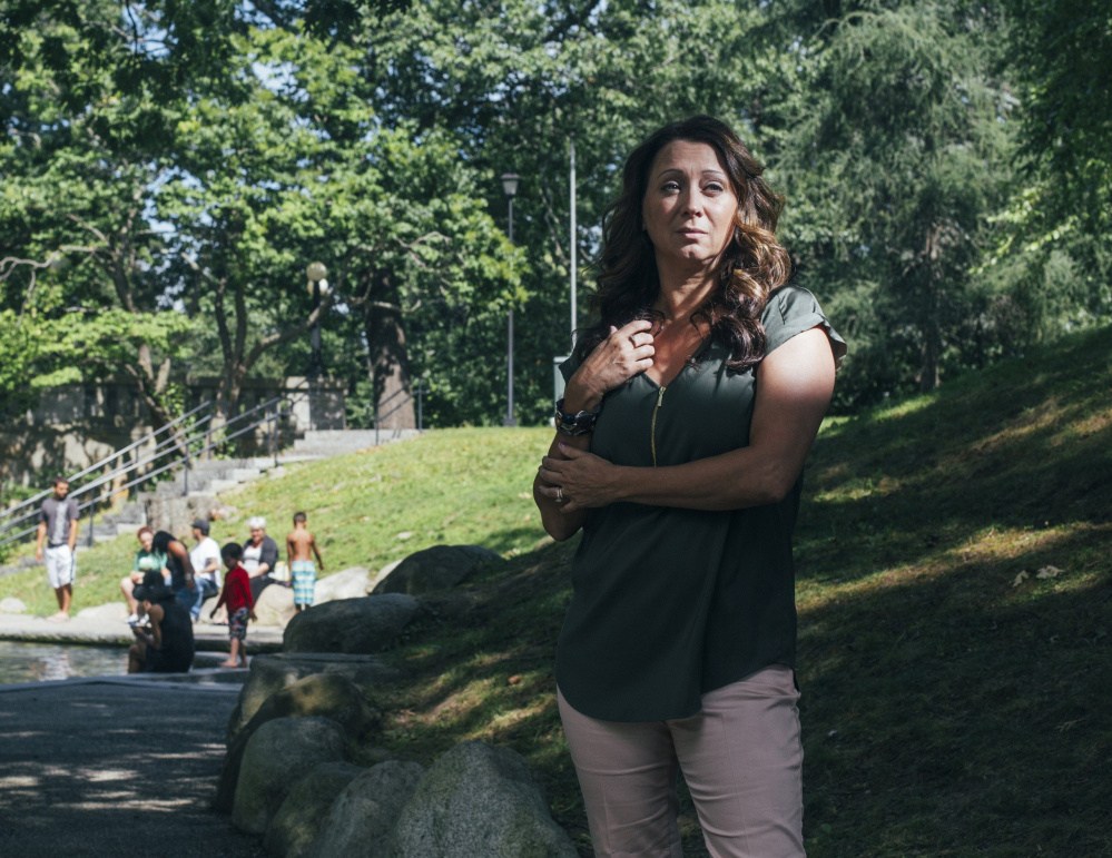 “If I can help one person, then maybe that one person can help another person,” says Laurie Bachelder, standing where she saw a man overdose in Deering Oaks.