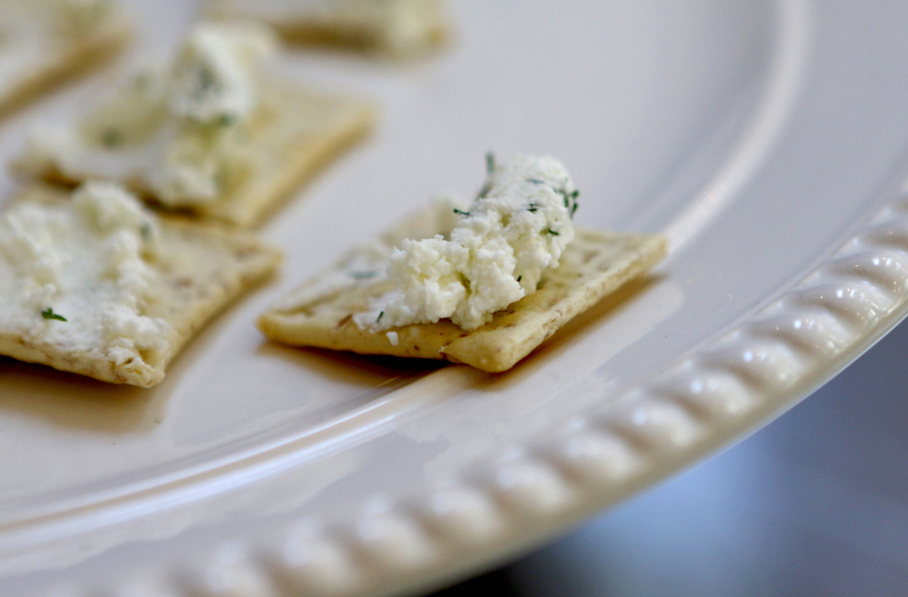 Garden herbs-and-garlic chevre waits for visitors at Sunflower Farm Creamery on Sunday.