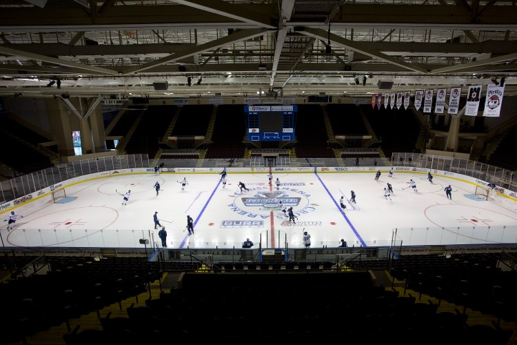 Thursday was a quiet day at the Cross Insurance Arena as Maine prepared for the start of its hockey season. Friday night will be a lot louder when the Black Bears take on Michigan State after North Dakota meets Lake Superior State. Gabe Souza/Staff Photographer