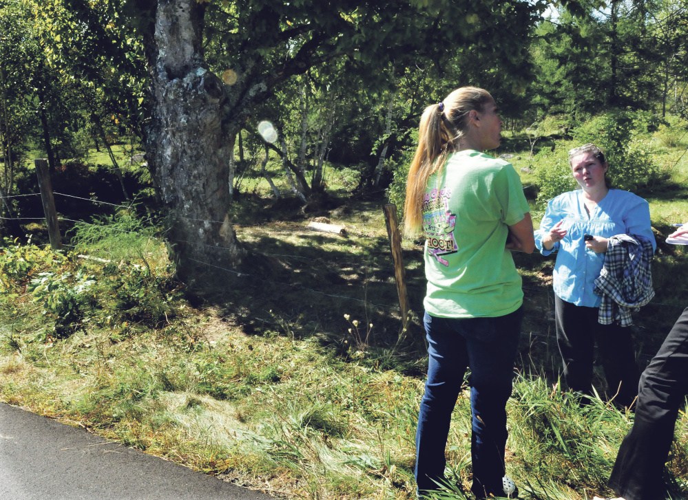 Jessica Robinson, left, and Teanda Smith in September discuss the Palmyra car accident that killed driver Aimee Lasco. Her two daughters and their friend were in the car and went to neighbors for help after the crash. State police said speed and alcohol contributed to the crash.