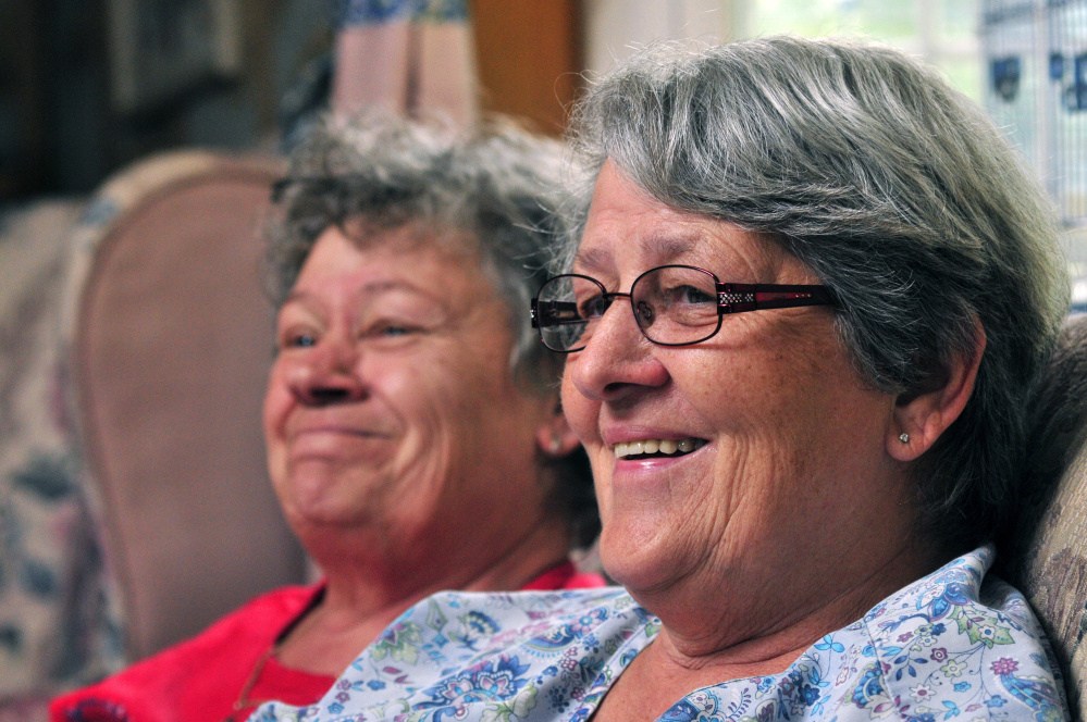 Sisters Roseanna Belanger, left, and Pauline LaBelle-Weeks talk about their late brother Ludger Belanger during an interview in October.