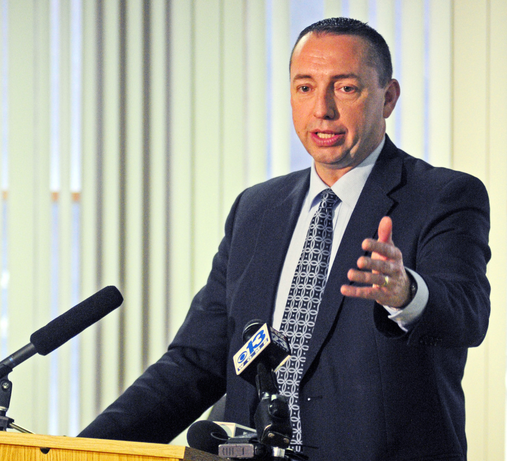 Portland Police Chief Michael Sauschuk speaks during a Maine Opiate Collaborative news conference on Thursday at the Maine Medical Association in Manchester.