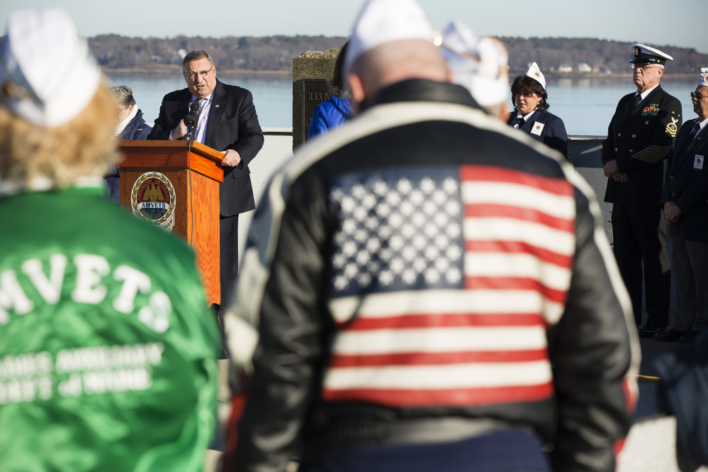 Gov. Paul LePage used his speech to implore veterans to share their stories with the state’s Veterans Legacy Project.