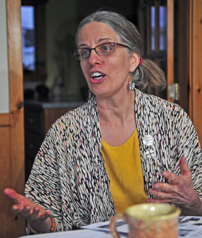 Tina Wood talks about her alewife restoration project during an interview on Wednesday in her Gardiner home.