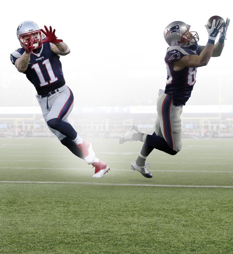 New England Patriots wide receiver Julian Edelman warms up before an NFL divisional playoff football game against the Kansas City Chiefs, Saturday, Jan. 16, 2016, in Foxborough, Mass. (AP Photo/Charles Krupa)