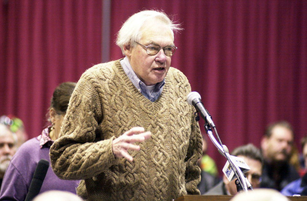 Bob Cummings, representing the Phippsburg Land Trust, speaks in favor of bills regulating ATV use at a 2003 hearing.