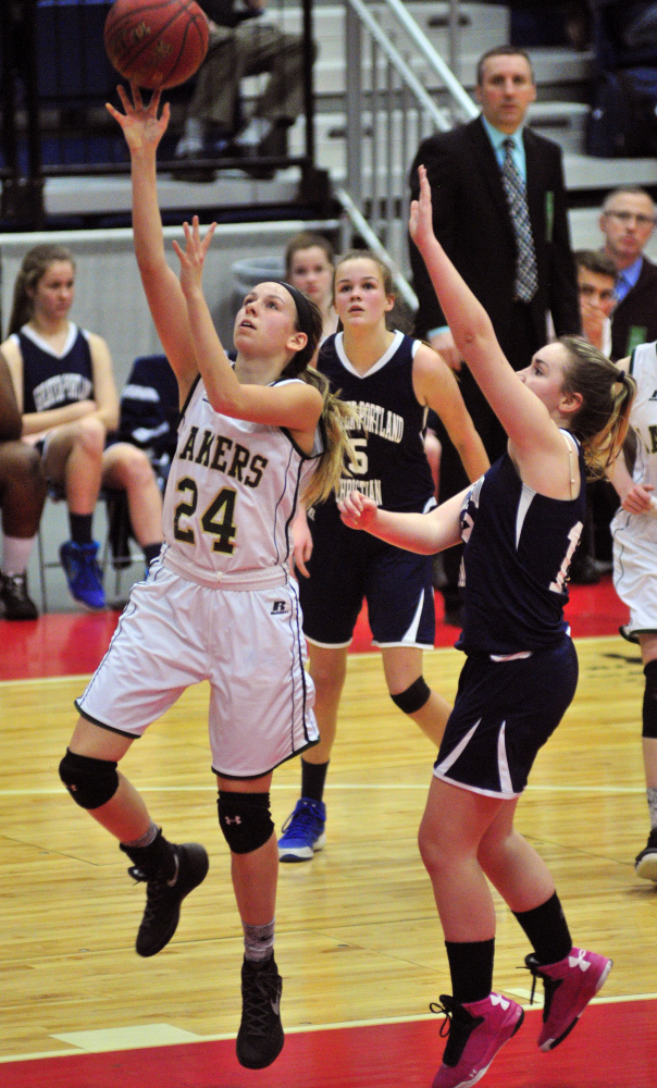 Rangeley’s Natasha Haley shoots during a Class D South quarterfinal game Wednesday at the Augusta Civic Center.