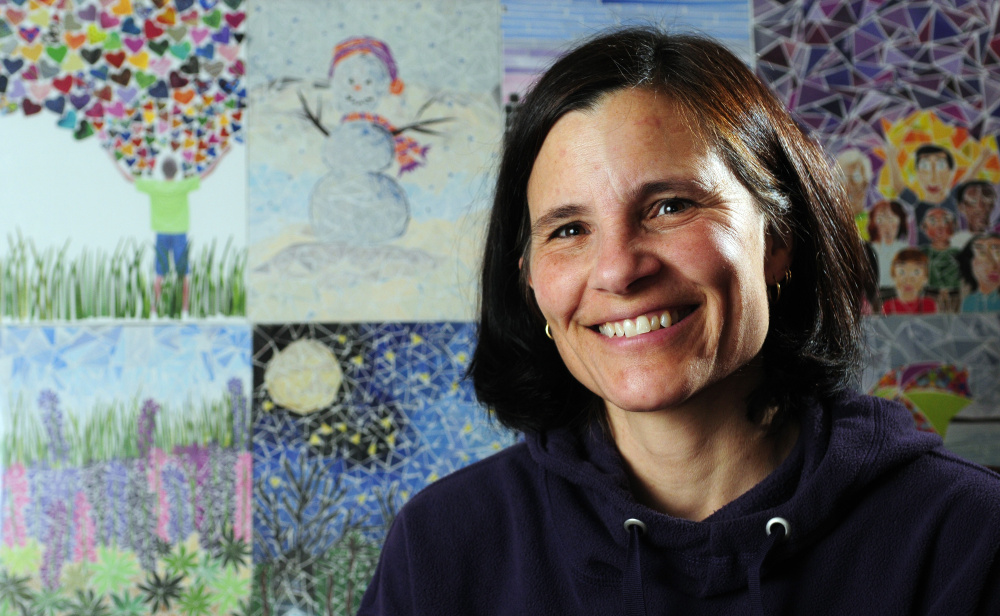 Sandra Palmer Fish talks about her latest book, “Peace By Piece,” on Saturday during an interview in her West Gardiner home.