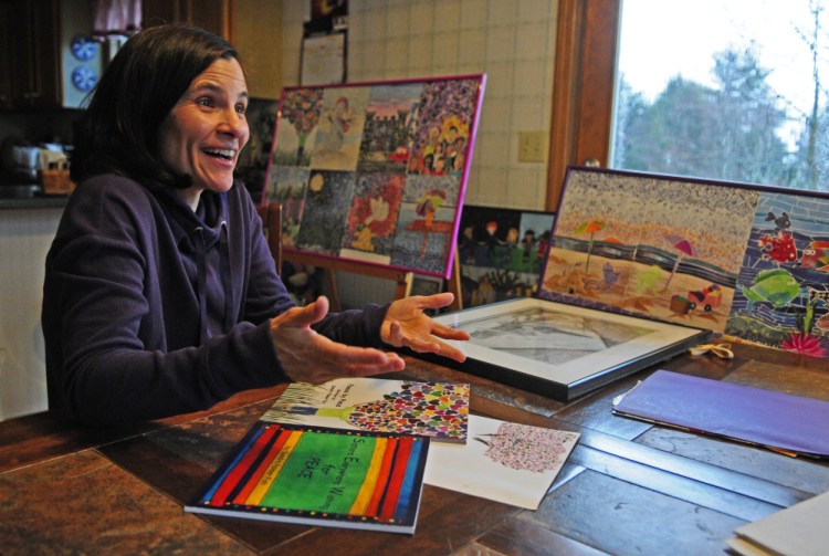 Sandra Palmer Fish talks about her latest book, “Peace By Piece,” on Saturday during an interview in her West Gardiner home.
