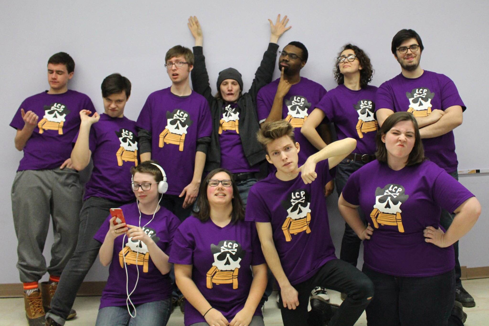 The Lawn Chair Pirates spring 2016 cast, front row, from left: Sara D’Angelos, Jess Leibowitz, Aaron Verrill and Katie Joseph. Back row, from left: Nick Minor, Jonas Maines, Jagger Trouant, Tucker Tardif, Steffon Gales, Izzy Bailey and Zack Peercy.