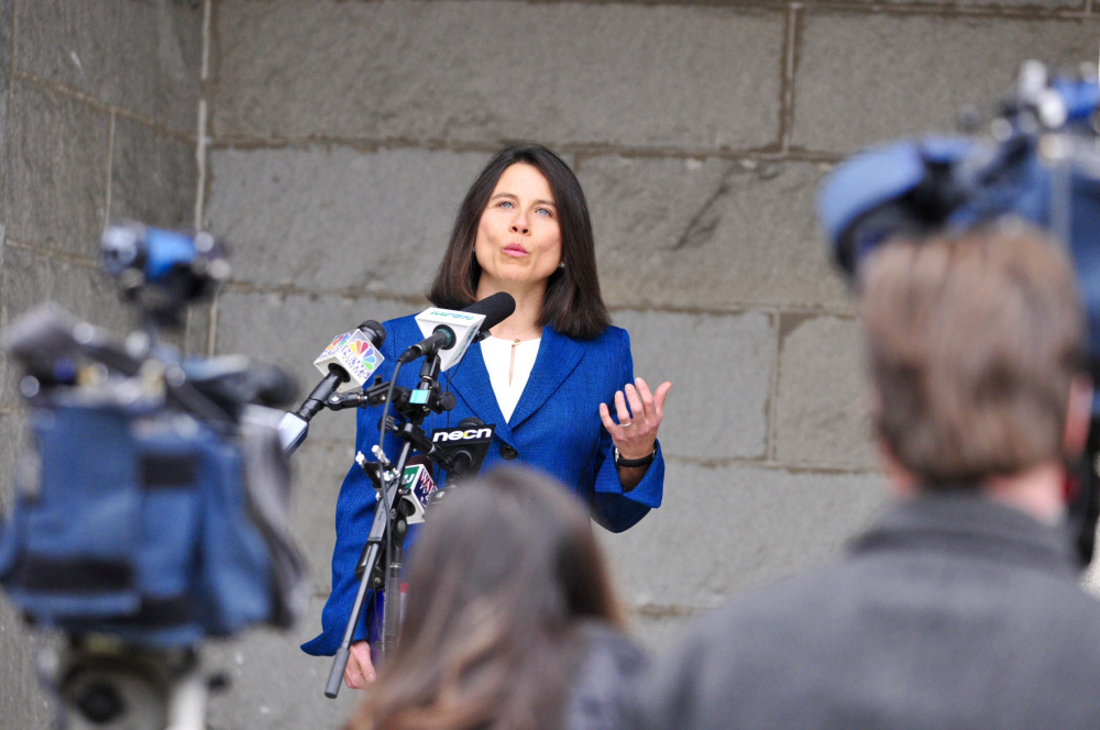 Kennebec County District Attorney Maeghan Maloney in November announces a misdemeanor charge against former Waterville High School principal Don Reiter, who is charged with asking a student for sex. Reiter was dismissed from his post late last year. Maloney said Wednesday the case against Reiter is on hold while the investigation continues.