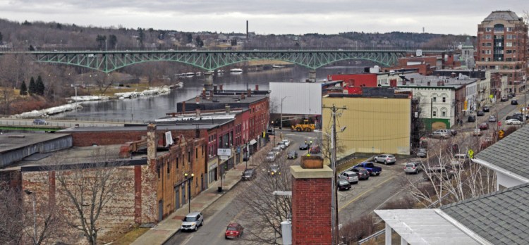 This photo taken on Thursday shows the Colonial Theater, bottom left, and a part of the proposed Augusta Historic District on the city’s west side.