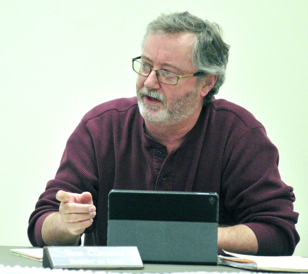 At-large school board member Tom Connors speaks on Wednesday during a school budget debate in the Capital Area Technical Center in Augusta.