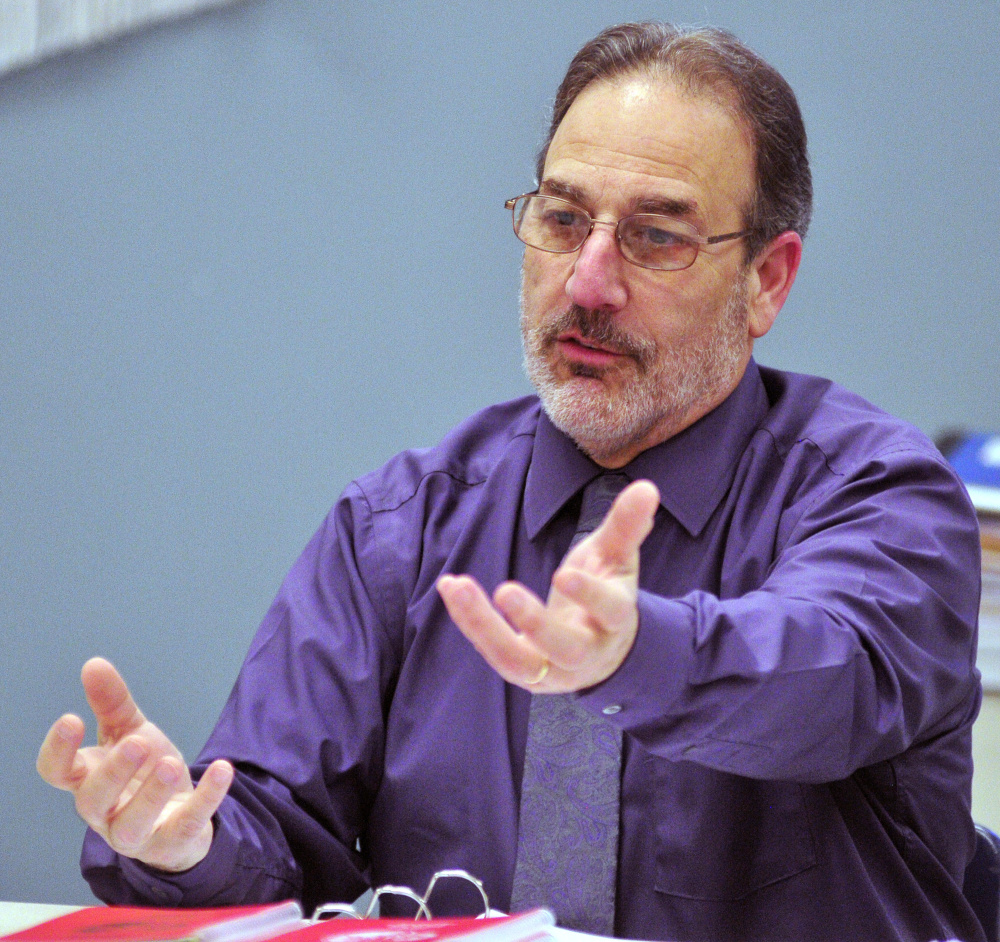 Superintendent James Anistasio answers questions during budget debate at an Augusta school board meeting on Wednesday in the Capital Area Technical Center in Augusta.