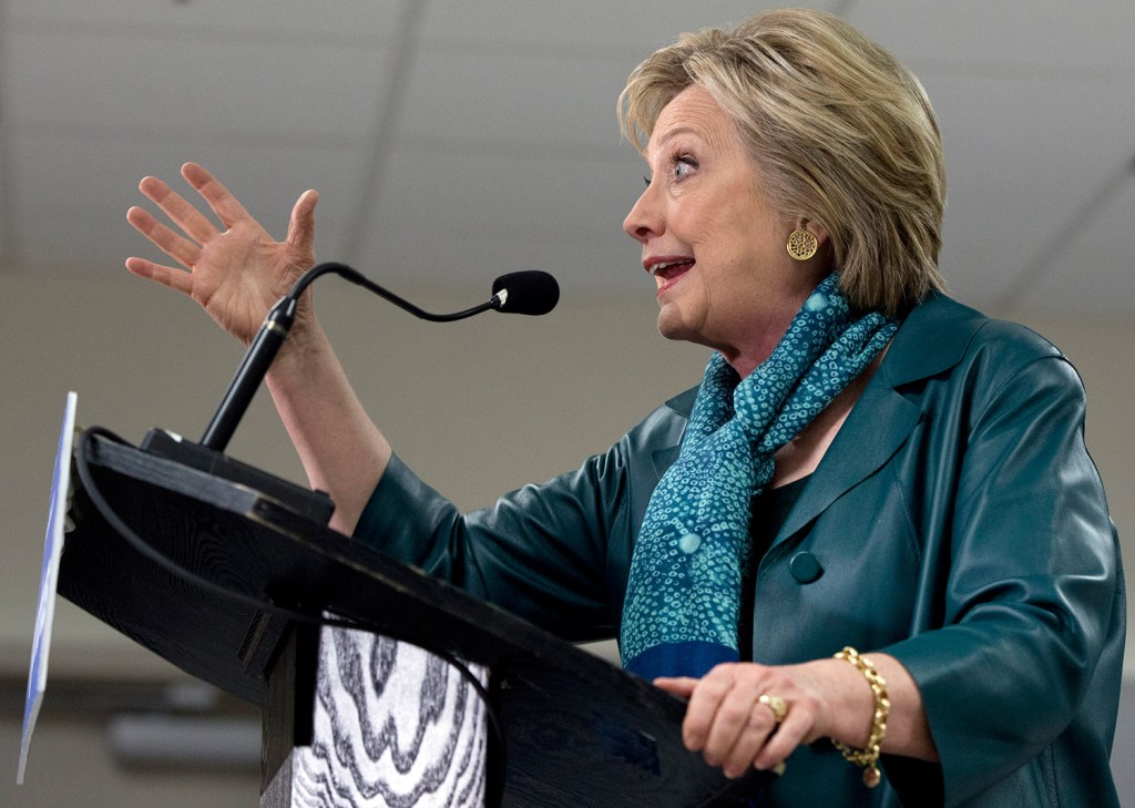 Hillary Clinton speaks during a campaign event Tuesday at the IAM District 751 Everett Union Hall in Everett, Wash. She was looking to pick up more Democratic delegates in Arizona, Idaho and Utah.