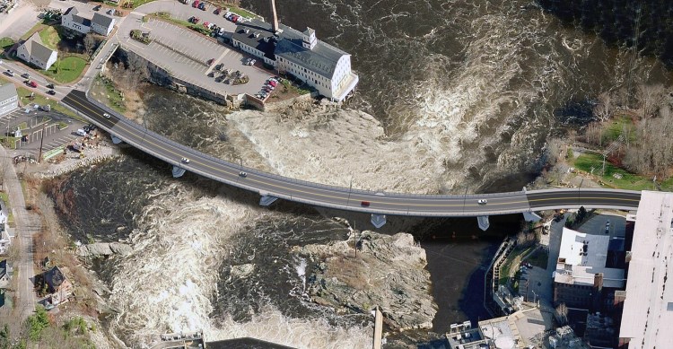 This rendering by the Department of Transportation shows the new bridge crossing the Androscoggin River from Brunswick, right, to Topsham.