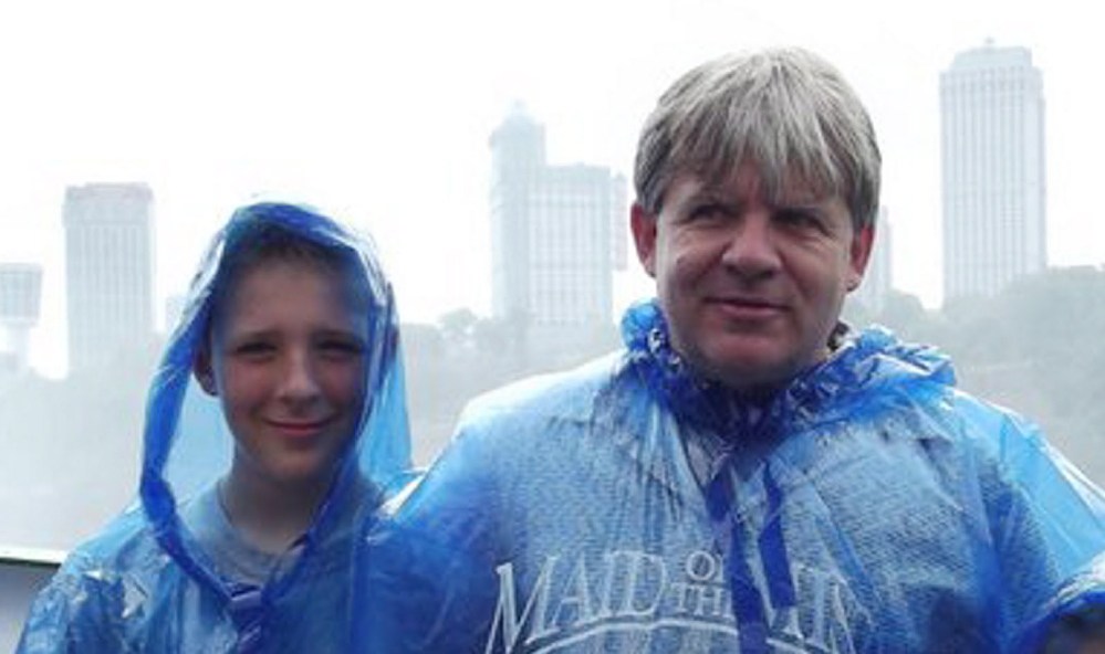 Casey Cloutier, 14, left, and his father, Gus Cloutier, 49, center, were killed in December 2014 in a car accident in Leeds.
