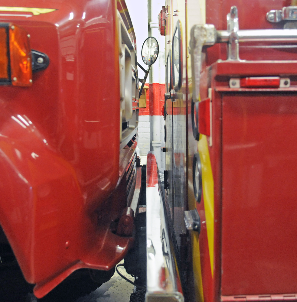 Engines are parked bumper to bumper Tuesday at the Winthrop Fire Station.