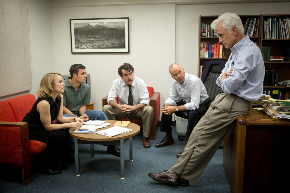 Ben Bradlee Jr. was played by John Slattery in the movie "Spotlight," right. Bradlee will speak about the movie and investigative journalism at Colby College Monday. Bradlee was deputy managing editor at the Boston Globe when it began reporting on the Catholic Church sexual abuse scandal, the topic of "Spotlight." The movie will be shown for free Sunday at Colby.