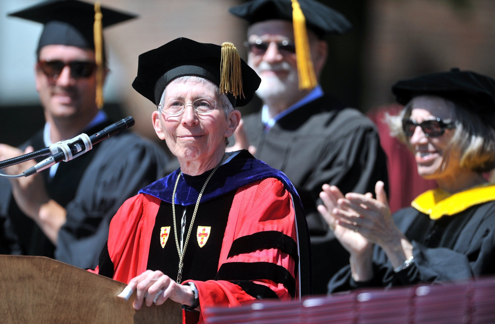 Theodora Kalikow was honored for her 18 years as president at UMF Farmington at the 2012 commencement. She will be honored again Tuesday when Gov. Paul LePage and others dedicate the Theodora J. Kalikow Education Center.