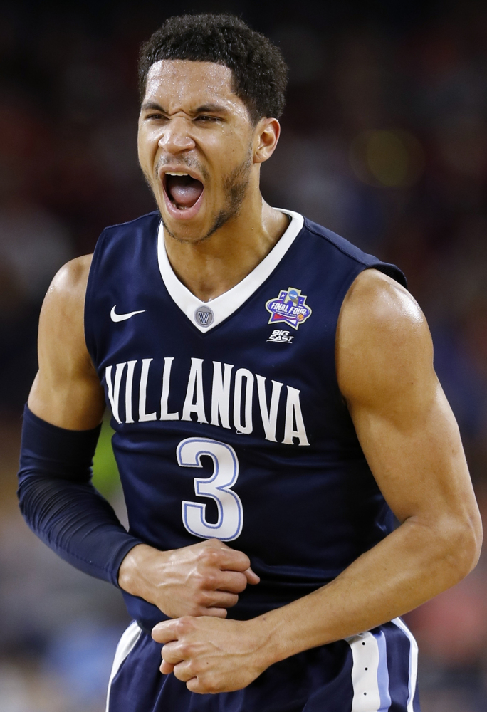 Villanova guard Josh Hart reacts to a three-point shot against Oklahoma in the NCAA Final Four tournament college basketball semifinal game Saturday. (AP Photo/David J. Phillip)