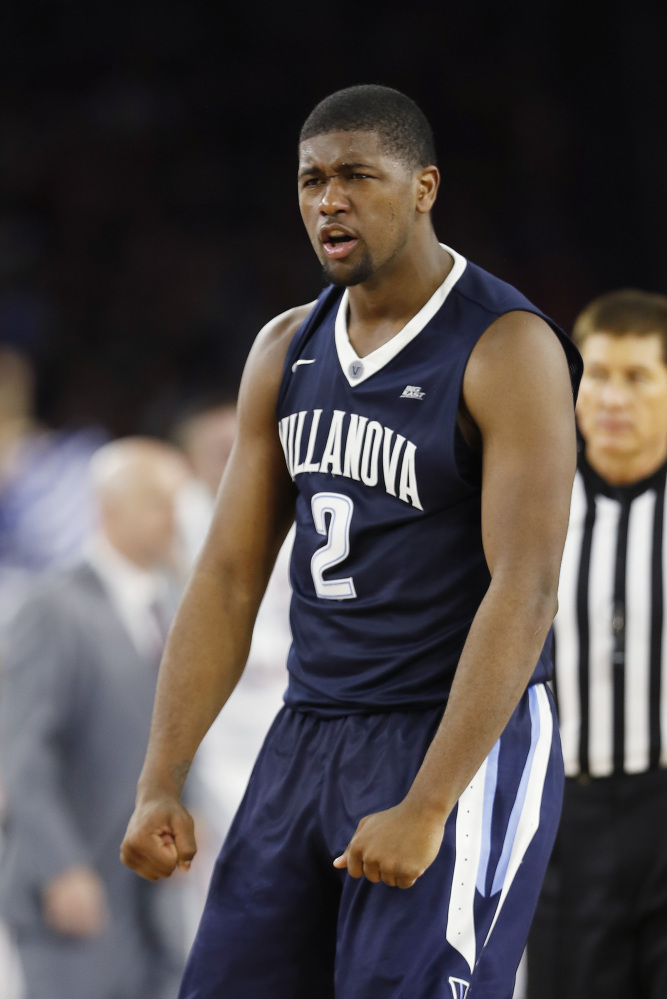 Villanova forward Kris Jenkins (2) reacts to play against Oklahoma  Saturday in Houston. (AP Photo/David J. Phillip)