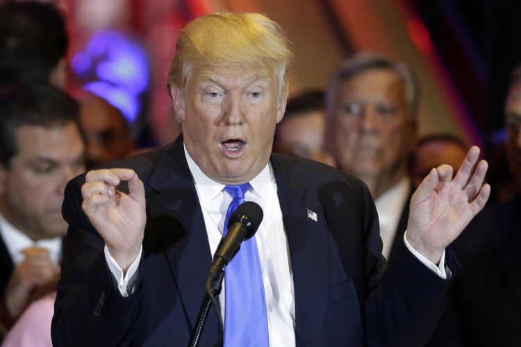 Republican presidential candidate Donald Trump speaks during a primary night news conference, Tuesday in New York. 