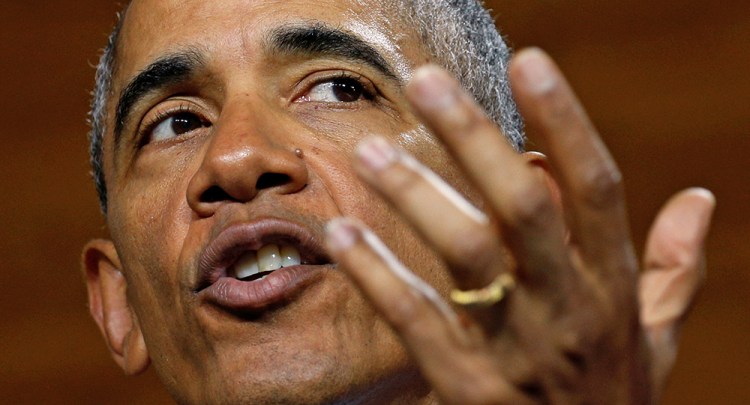 President Barack Obama delivers a speech during his visit to Hanover, Germany, Monday, in which he decried an "us-versus-them" mentality that breeds animosity toward immigrants, Muslims and others. Reuters