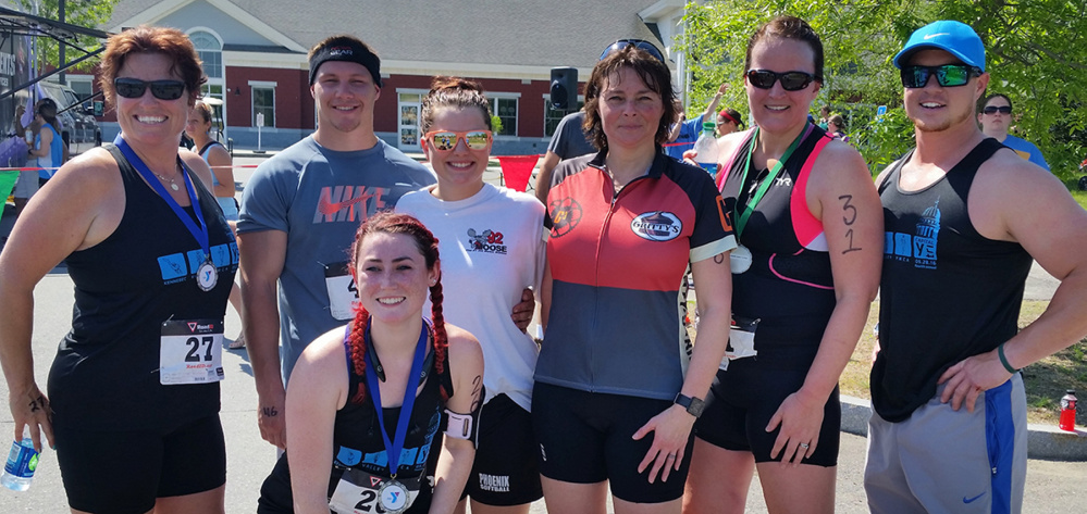 The Kennebec Valley YMCA's Fourth annual Capital Y Triathlon was held May 28. Participants, Lorayanna Tracy, in front, and back, from left, Merry Tracy St. Pierre, Jake Plummer, Ladesta Tracy, Debbi White, Julie Barter-Lucas and Craig Cameron.