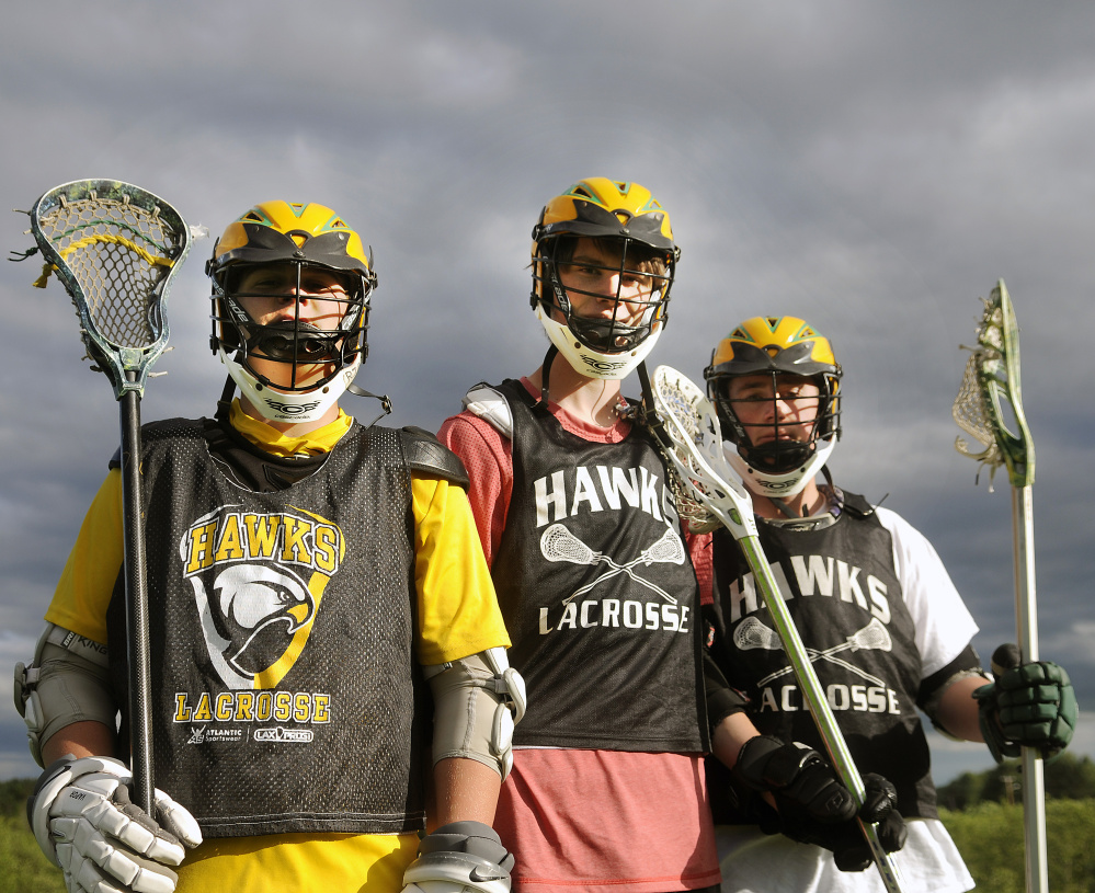 Winthrop/Maranacook's Logan Stanley, left, Levy Emery and Derek McLaughlin will lead the Hawks against Yarmouth in the Class B North regional final at 4 p.m., Wednesday.