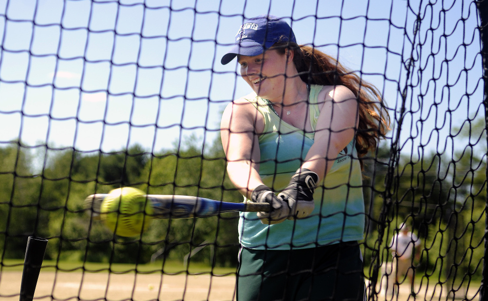 Richmond senior shortstop Kalah Patterson gets a few swings in during practice Thursday in preparation of the Class D state championship game Saturday against Stearns.