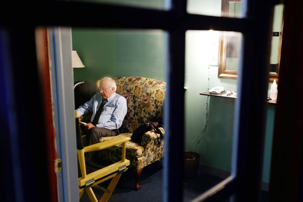 Presidential candidate, Bernie Sanders prepares to speak for a video to supporters at Polaris Mediaworks on Thursday June 16, 2016 in Burlington, VT.