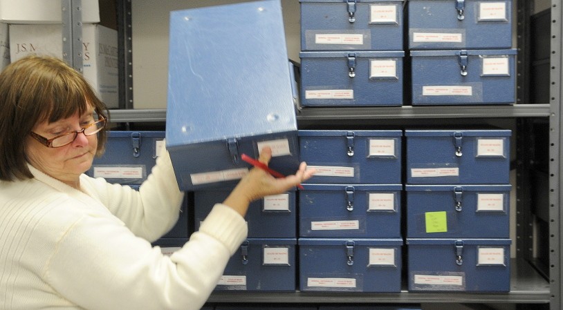City of Augusta Clerk Barbara Wardwell collects a tamper proof ballot box Nov. 3, 2014, at City Center in Augusta. Wardwell retired last week and will be replaced later this month by Roberta Fogg of Turner, who comes to the job with state and municipal experience.