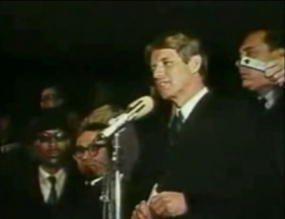 Just two months before his own murder, Sen. Robert F. Kennedy tells a crowd of supporters that Martin Luther King Jr. had been assassinated. Kennedy's plea to end the cycle of violence is still appropriate today.