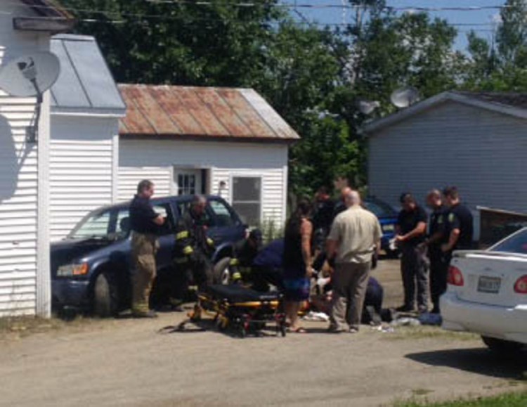 Emergency crews respond to a car crash on Able Way in Skowhegan Tuesday morning.