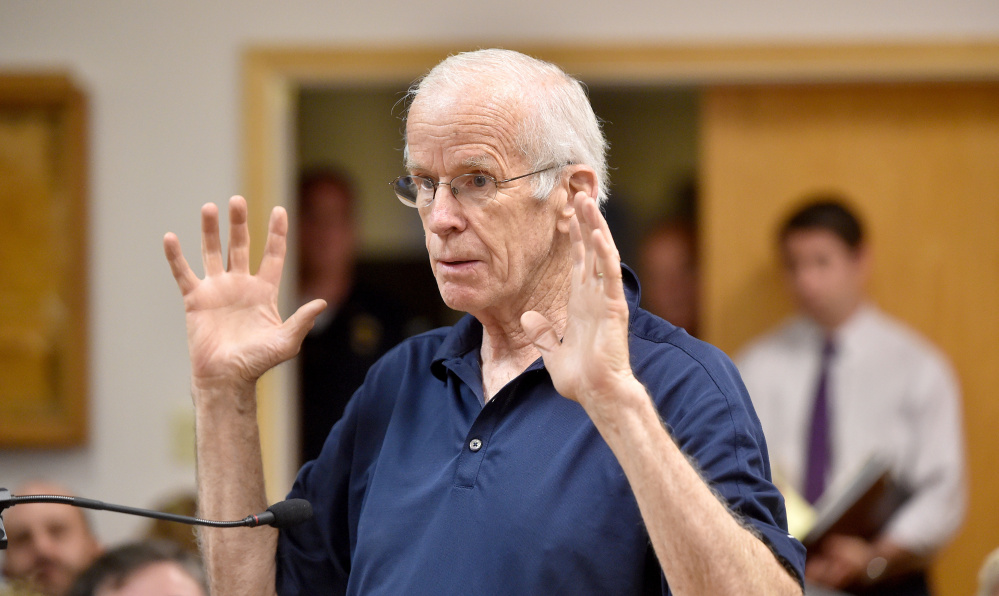 Norton Webber, of Waterville, addresses the City Council on Tuesday during a budget meeting in the council chamber at The Center in downtown Waterville.