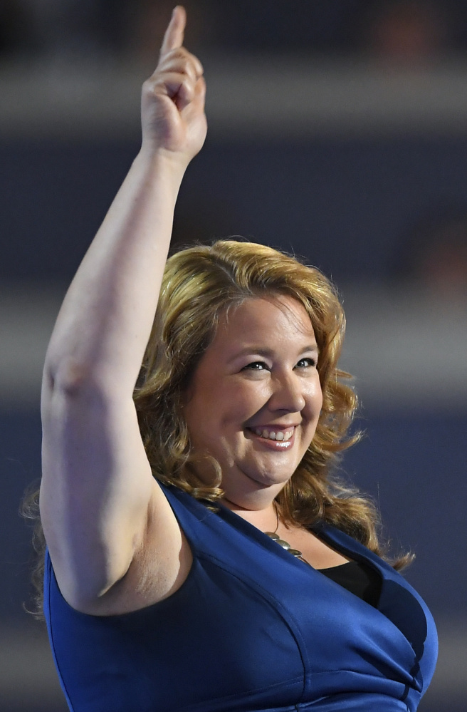 Rep. Diane Russell of Maine speaks Monday at the Democratic convention in Phila- delphia.