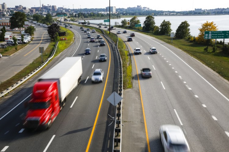 Travelers move through Portland on Interstate 295, where heavy traffic can make commuting to work a hassle. "There are a lot of people in Greater Portland who have discovered the interstate as an alternative city street," said Peter Mills, director of the Maine Turnpike Authority.