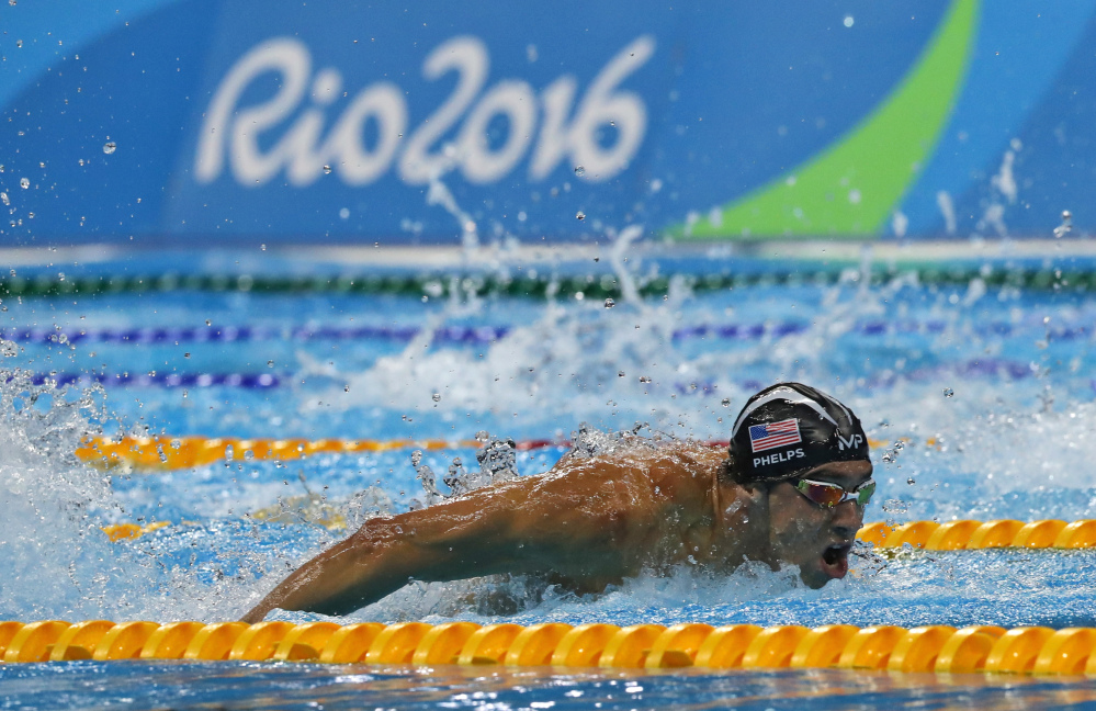 Michael Phelps competes in the men's 4 x 100-meter medley relay final at the 2016 Summer Olympics on Saturday in Rio de Janeiro, Brazil.