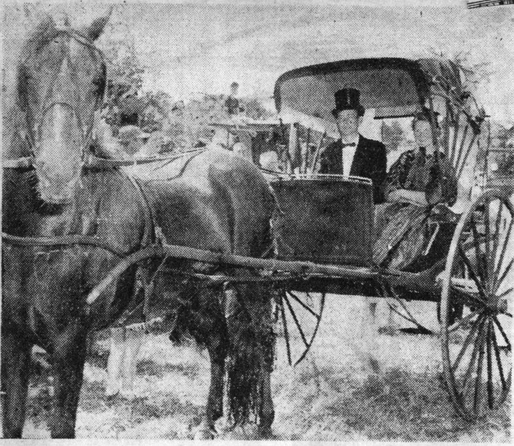 Ralph Bond and Muriel Burnheimer in Bond's one-horse shay pulled by Burnheimer's champion Morgan horse in Jefferson's July 4, 1957, sesquicentennial parade photo will be featured during the Jefferson Historical Society's annual Open House and Exhibit Day on Saturday, Aug. 6.